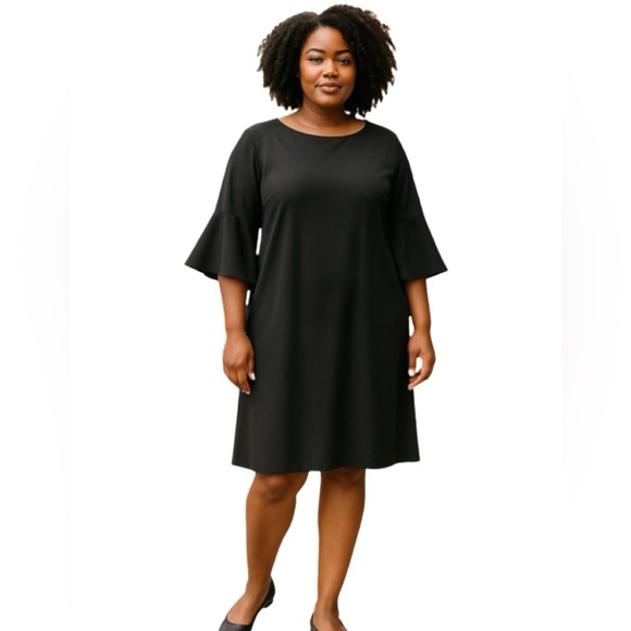 Calvin Klein Women’s Black Plus Size 18W Bell Sleeves Sheath Dress - Picture 1 of 4